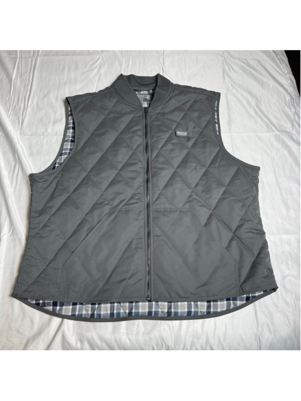 Men's Ocean + Coast Quilted Vest XXL Grey Plaid Lined